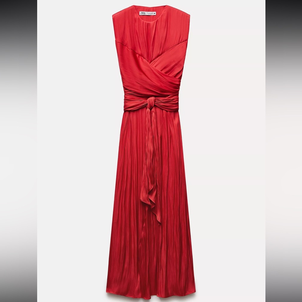 Zara Red Wrap Silk Dress